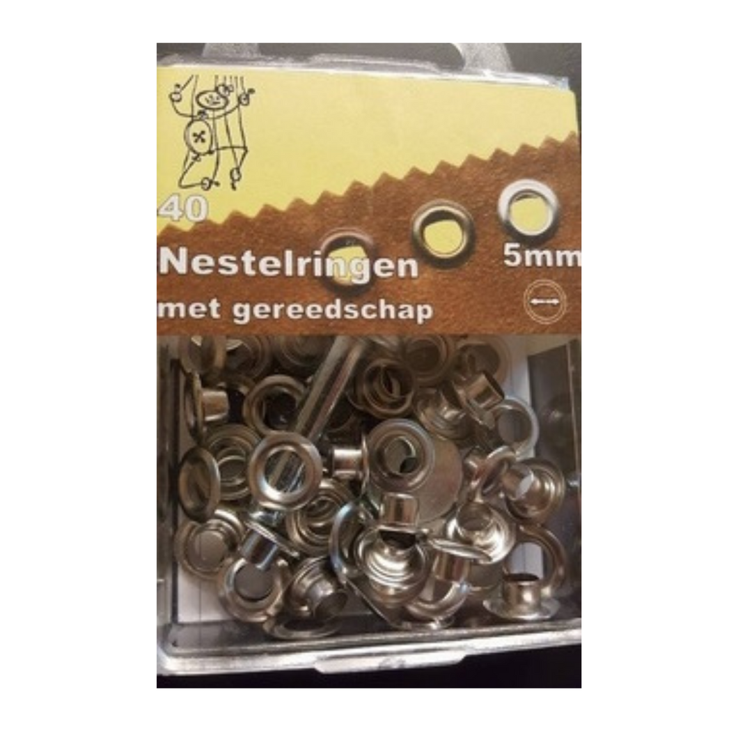 Nestelringen met gereedschap 5mm nikkel 40 stuks